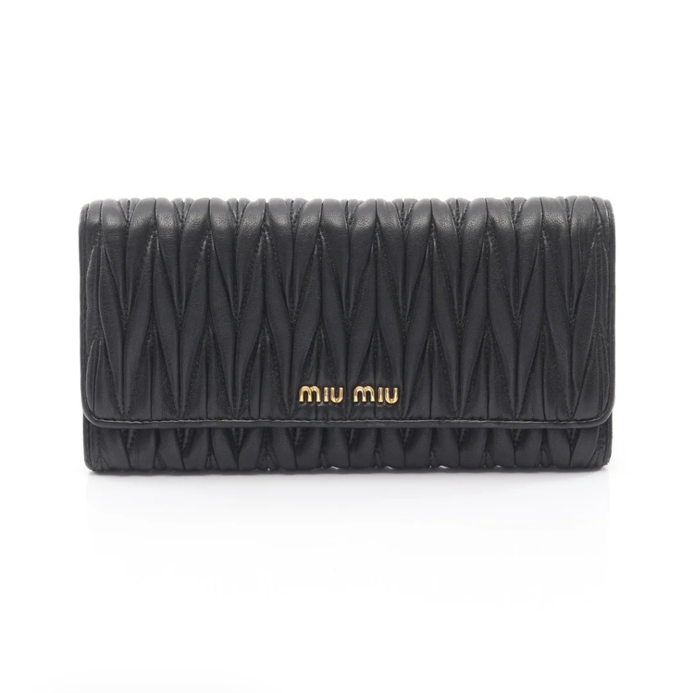 Miu Miu Matelassé Long Wallet Black Nappa Leather 5MH109 NWT Box COA Coquette